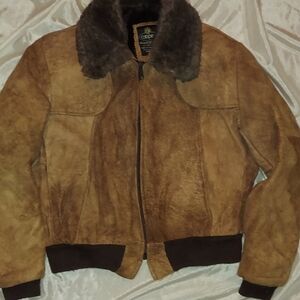Brown Shearling Bomber Jacket